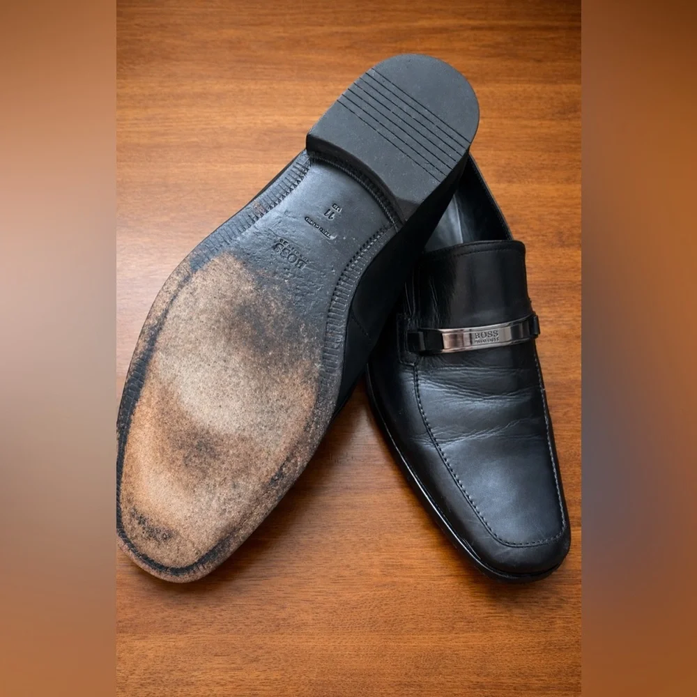 🔥 BOSS Hugo‎ Boss Italy Black Leather Luxury Dress Shoes Mens 11✨